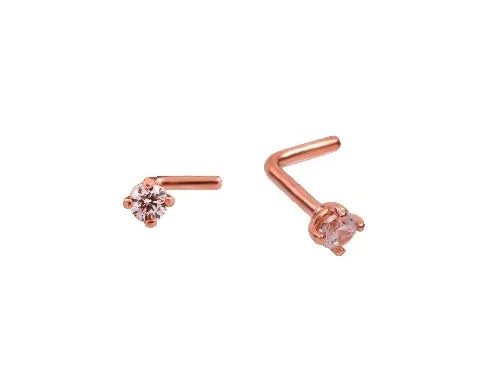 14K Solid Gold 20g Solitaire Cz Nose Stud Piercing