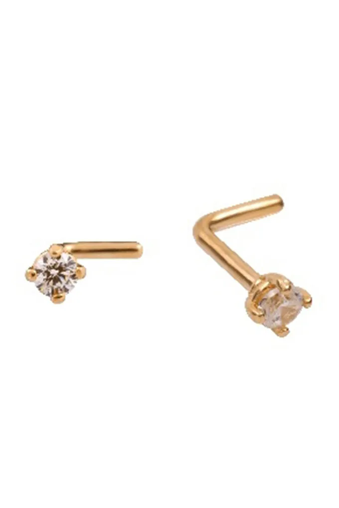 14K Solid Gold 20g Solitaire Cz Nose Stud Piercing