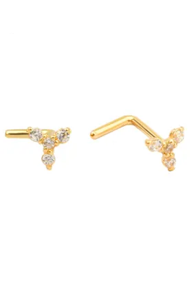 14K Solid Gold 20g Triple Cz Triangle Nose Stud Piercing