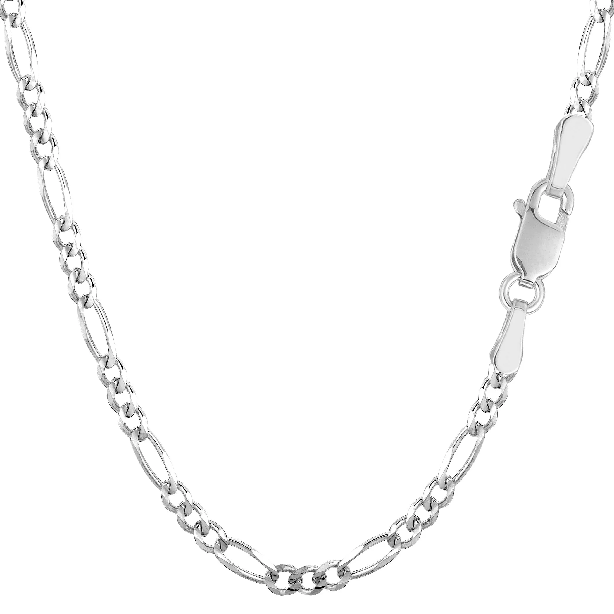 14k White Solid Gold Figaro Chain Necklace, 3.0mm