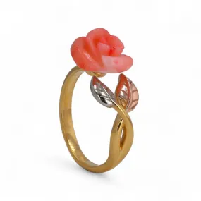 14K Yellow gold solid handcrafted red coral ring-428393