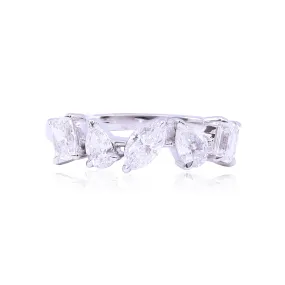 18K WHITE GOLD 5-STONE MIXED CUT DIAMOND BAND 1.43CTW