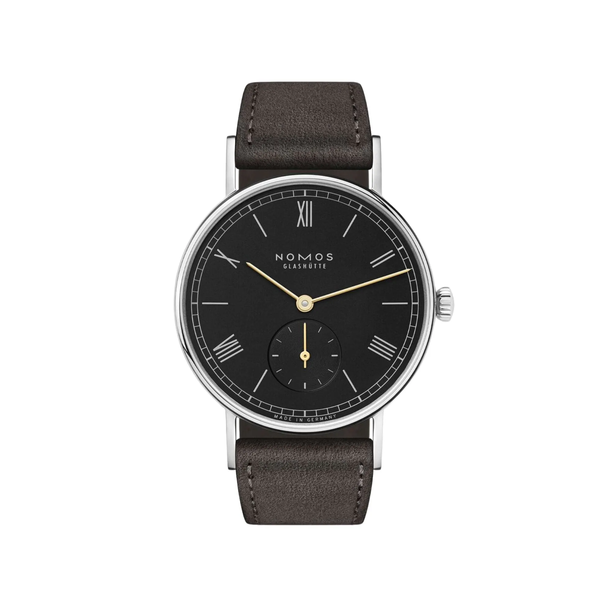 33MM NOMOS LUDWIG 33 NOIR MANUAL WIND WATCH, BLACK DATE DIAL