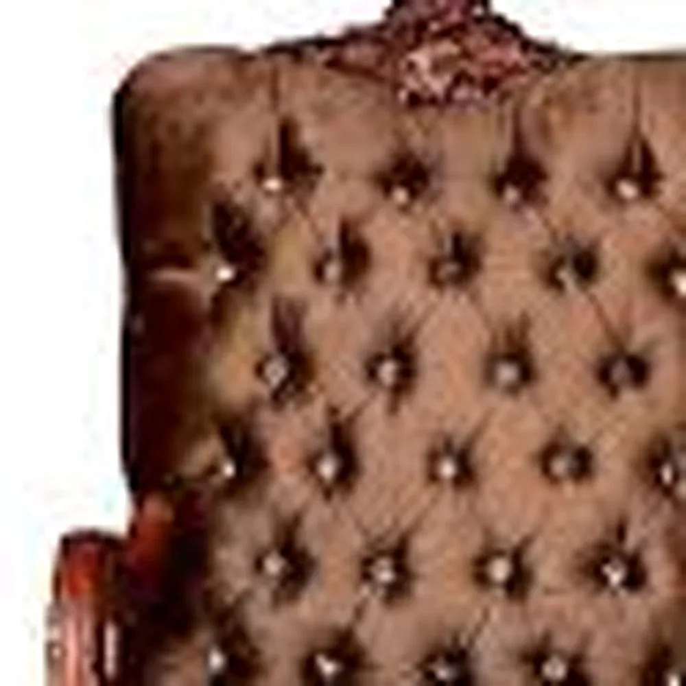 34 Golden Brown And Chocolate Velvet Tufted Chesterfield Chair