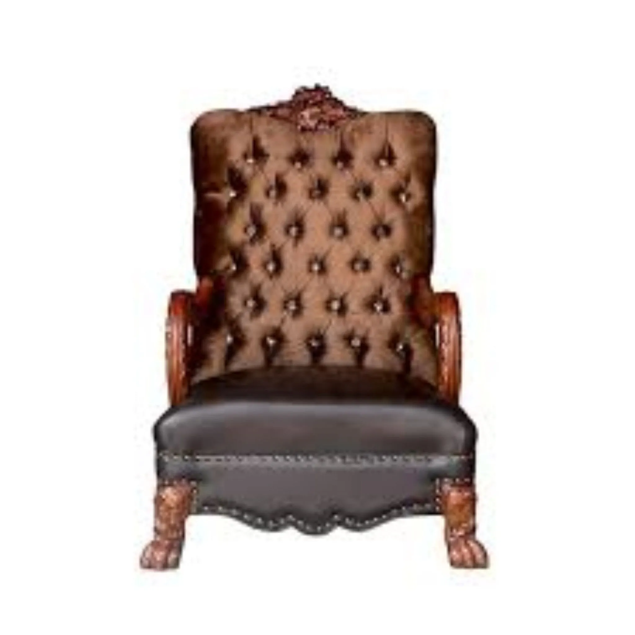 34 Golden Brown And Chocolate Velvet Tufted Chesterfield Chair