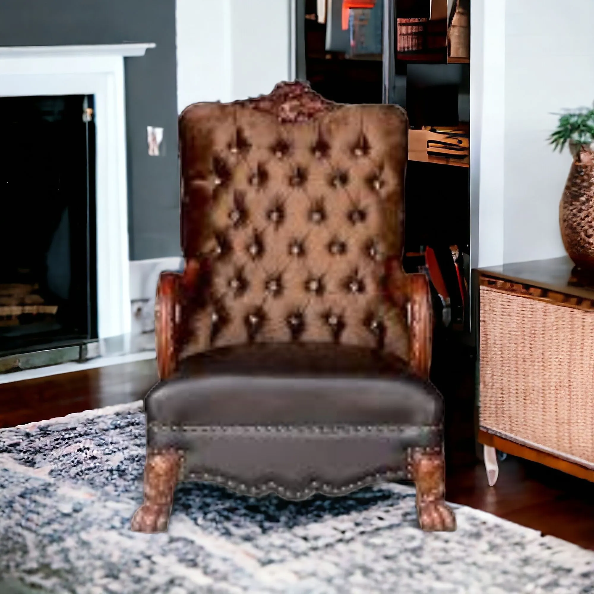 34 Golden Brown And Chocolate Velvet Tufted Chesterfield Chair