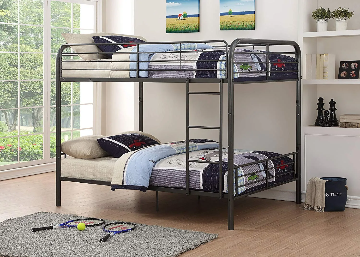 79 X 57 X 65 Dark Brown Metal Tube Full Over Full Bunk Bed