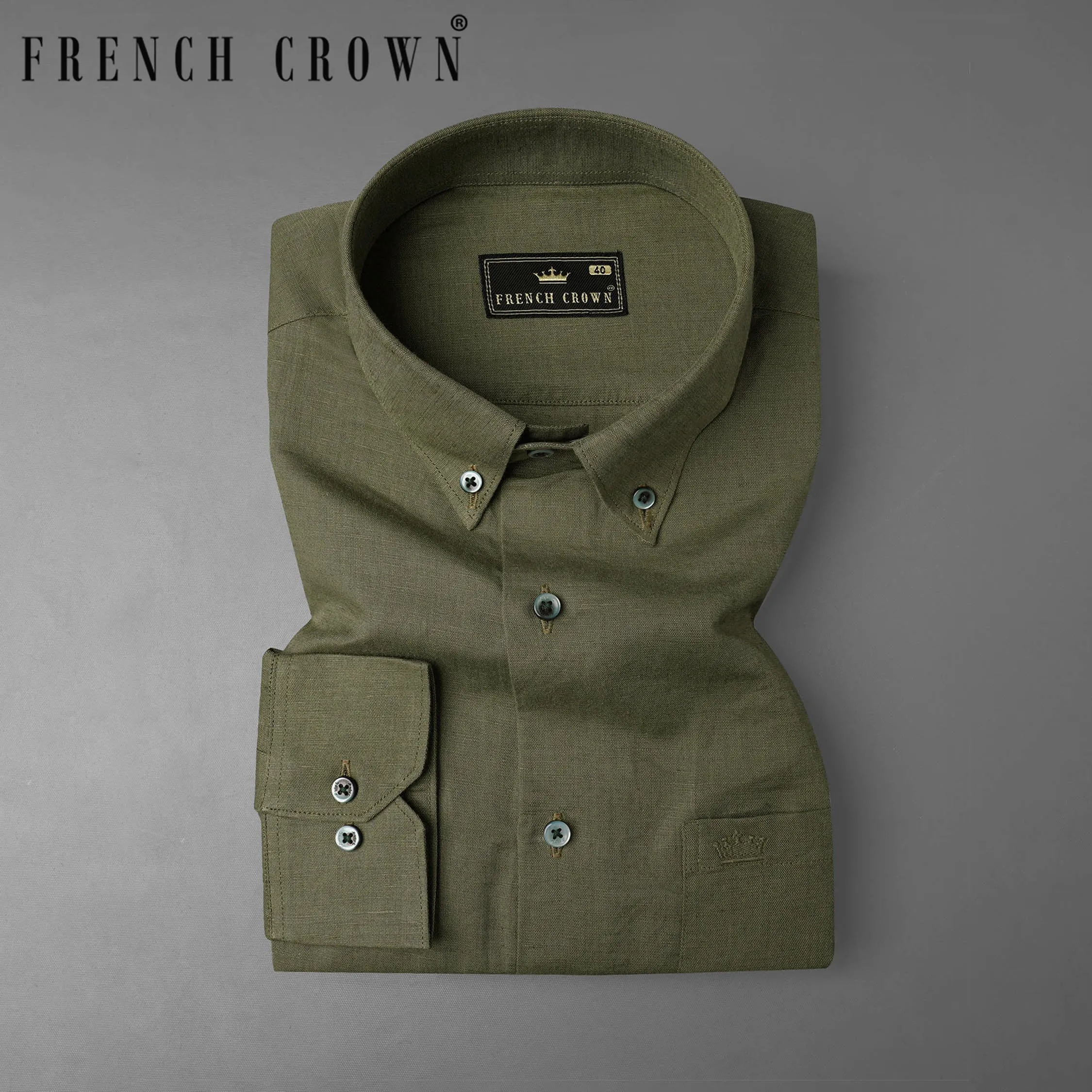 Asparagus Green Luxurious Linen Buttondown Shirt