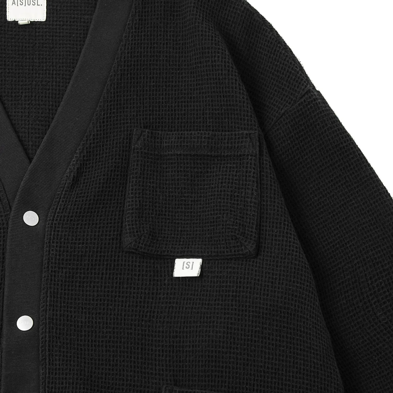 A[S]USL PIGMENT DYE WAFFLE CARDIGAN-BLACK