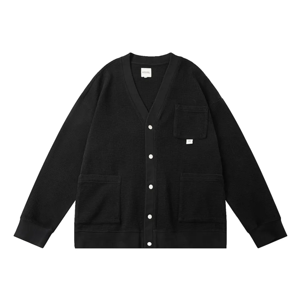 A[S]USL PIGMENT DYE WAFFLE CARDIGAN-BLACK