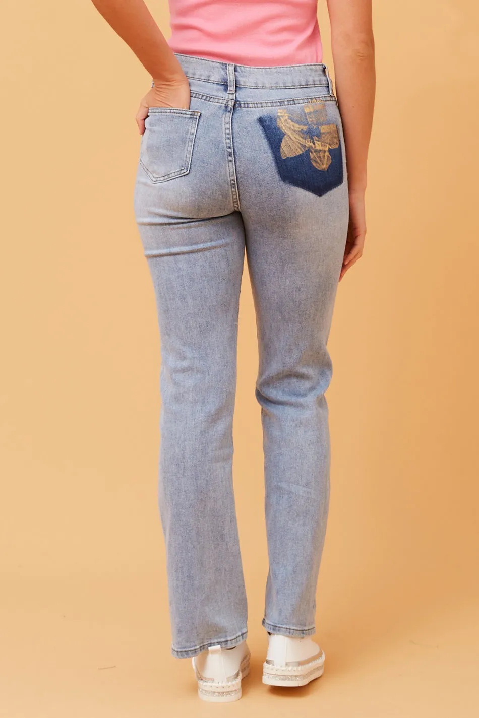 BEATRIX FOIL PRINT DENIM PANTS