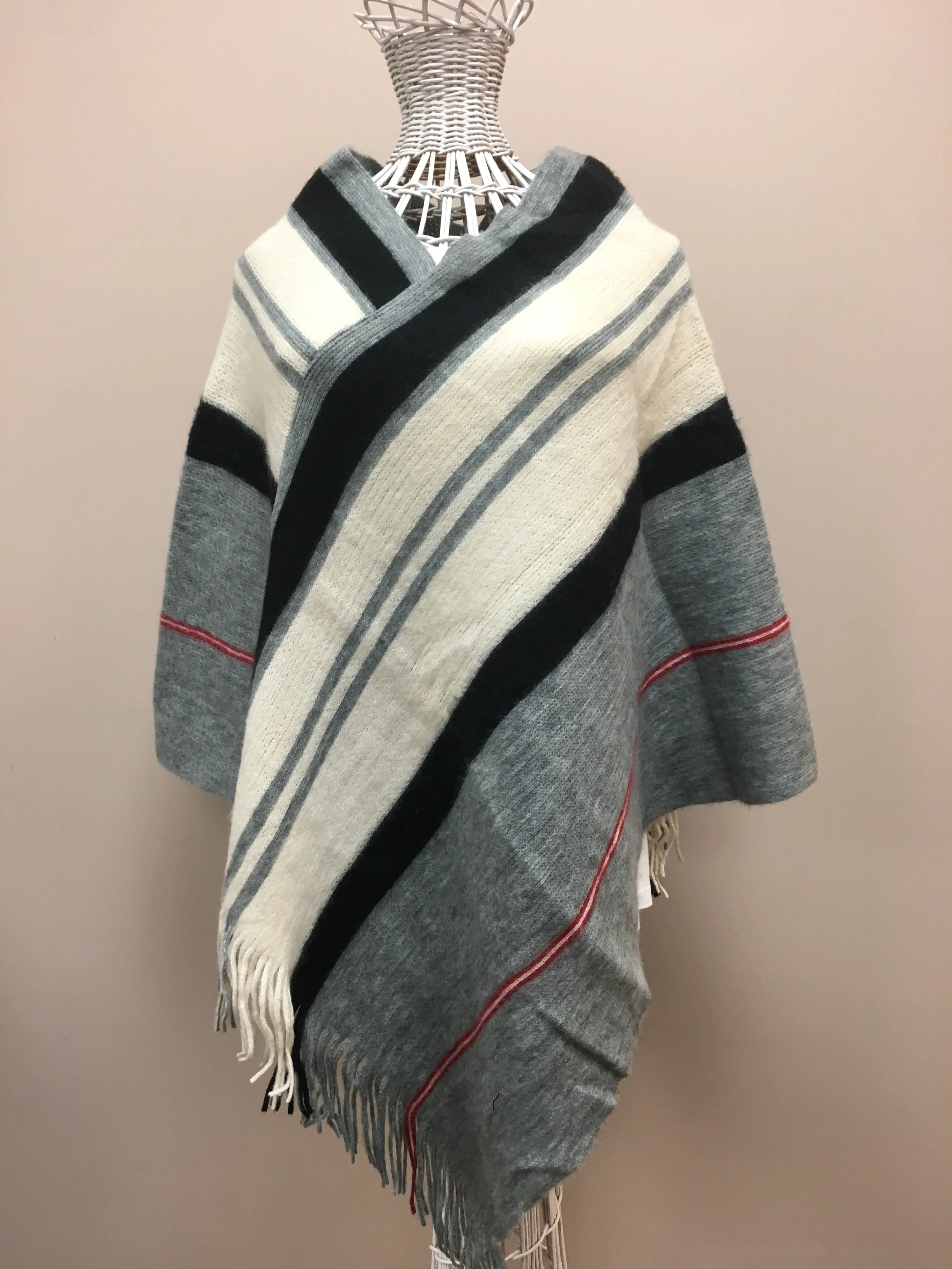 Black Cream and Red Stripe - Poncho