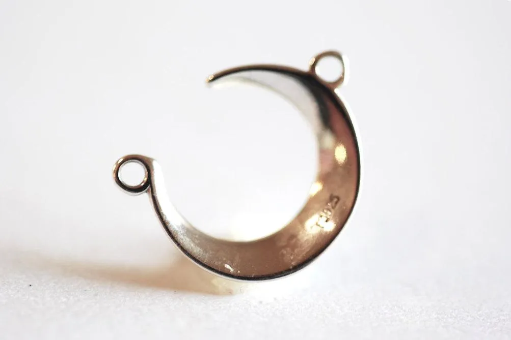 Black Gold Wholesale Rhodium Crescent Moon Connector Charm- 925 Stamp Silver Half Moon Charm Pendant, Double Bail Moon, Double Horn Charm, Link, 323