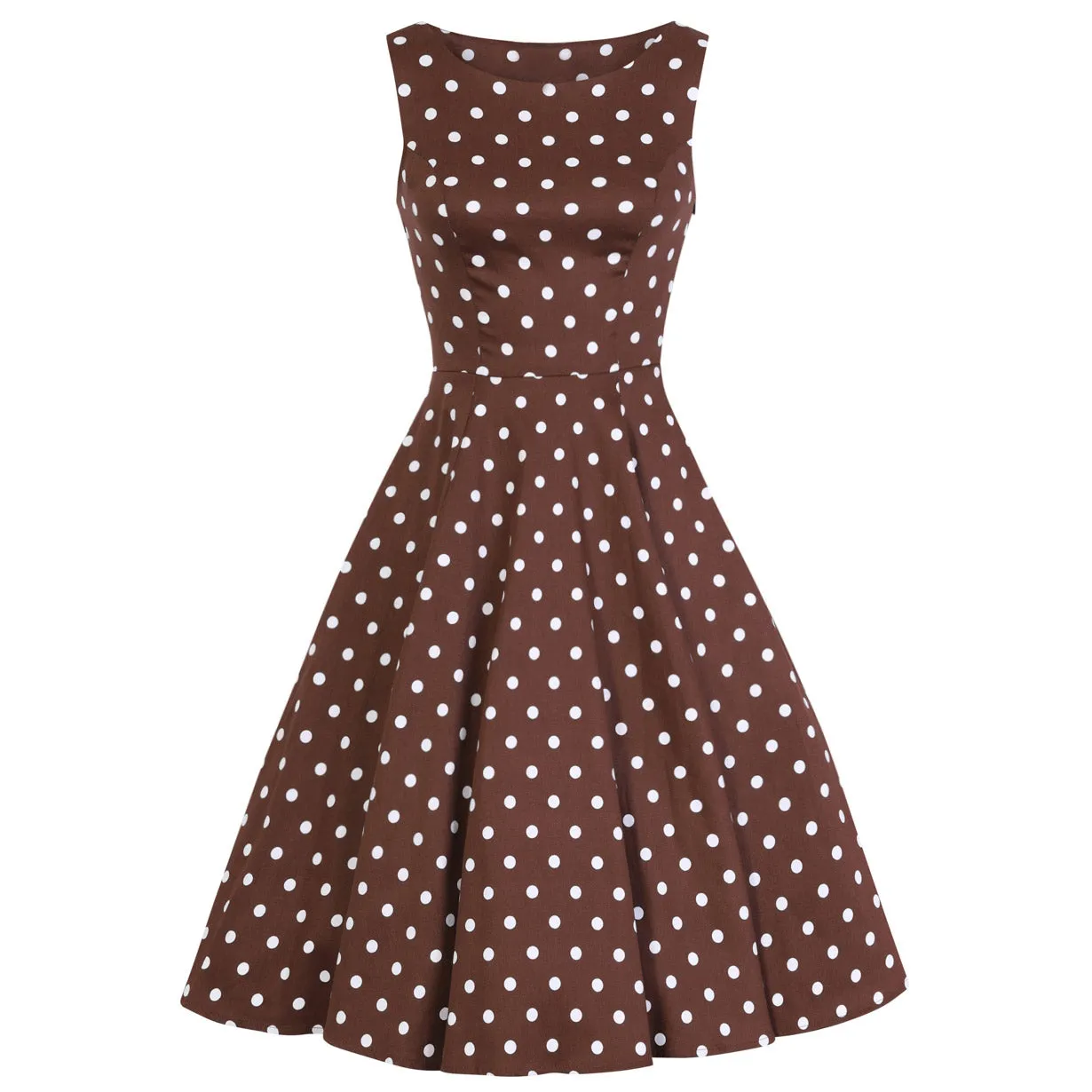 Chocolate Brown And White Polka Dot 50s Audrey Swing Dress