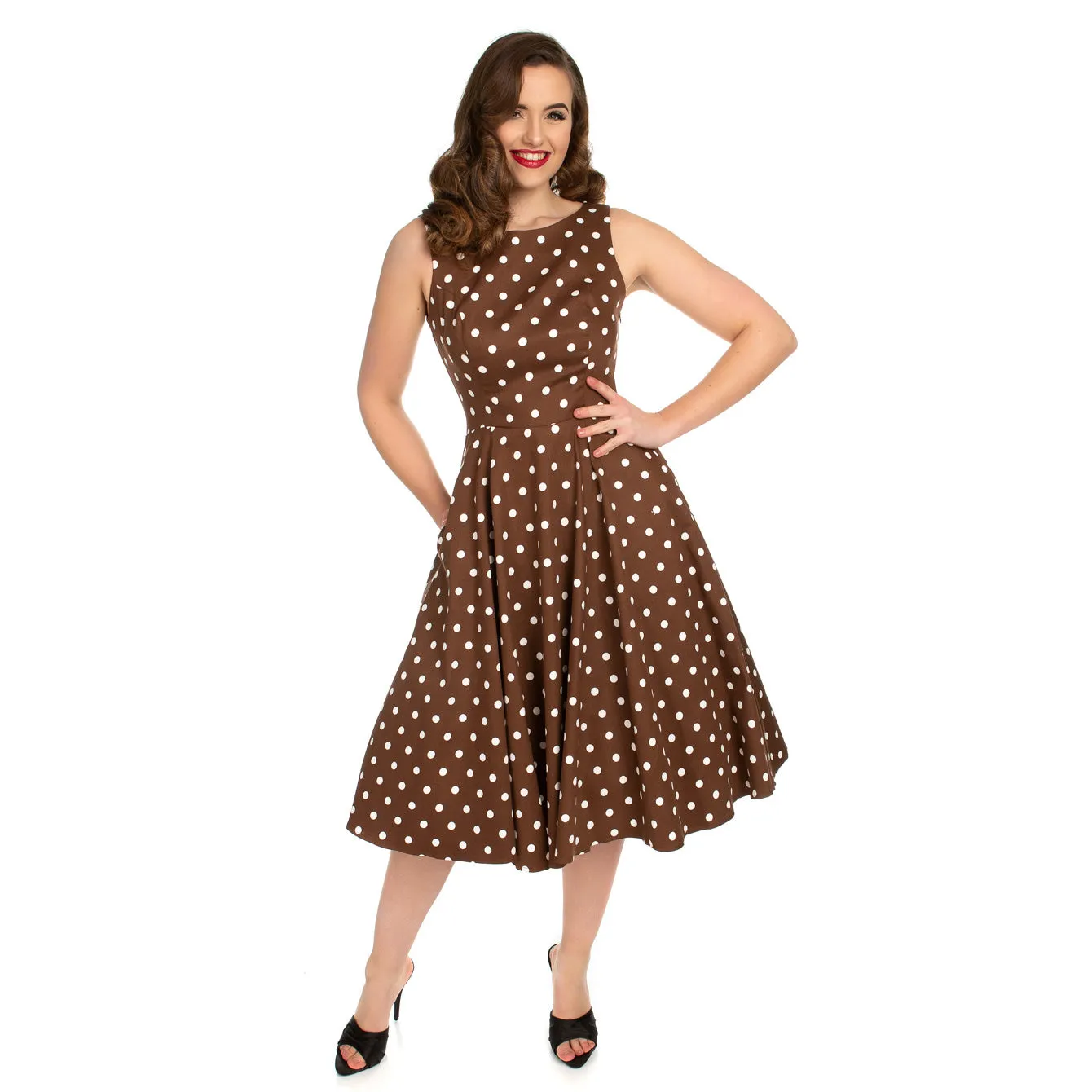 Chocolate Brown And White Polka Dot 50s Audrey Swing Dress