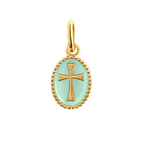 Cross Jade Resin pendant, Yellow Gold