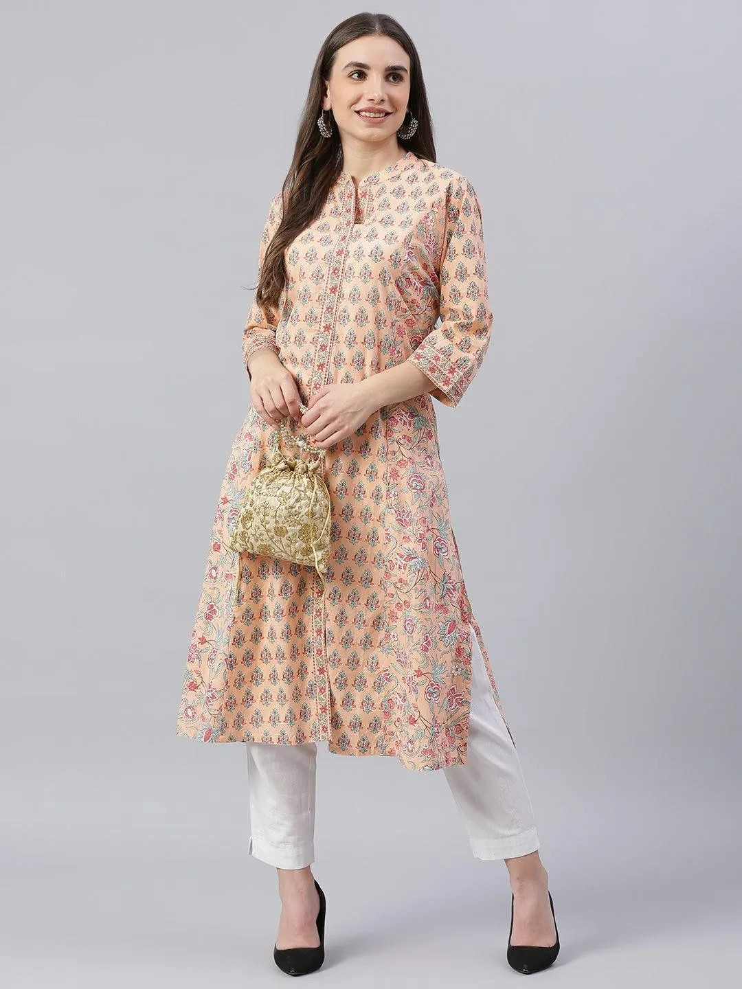 Divena Divena Peach Cotton A-line Kurta