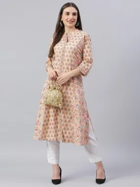 Divena Divena Peach Cotton A-line Kurta