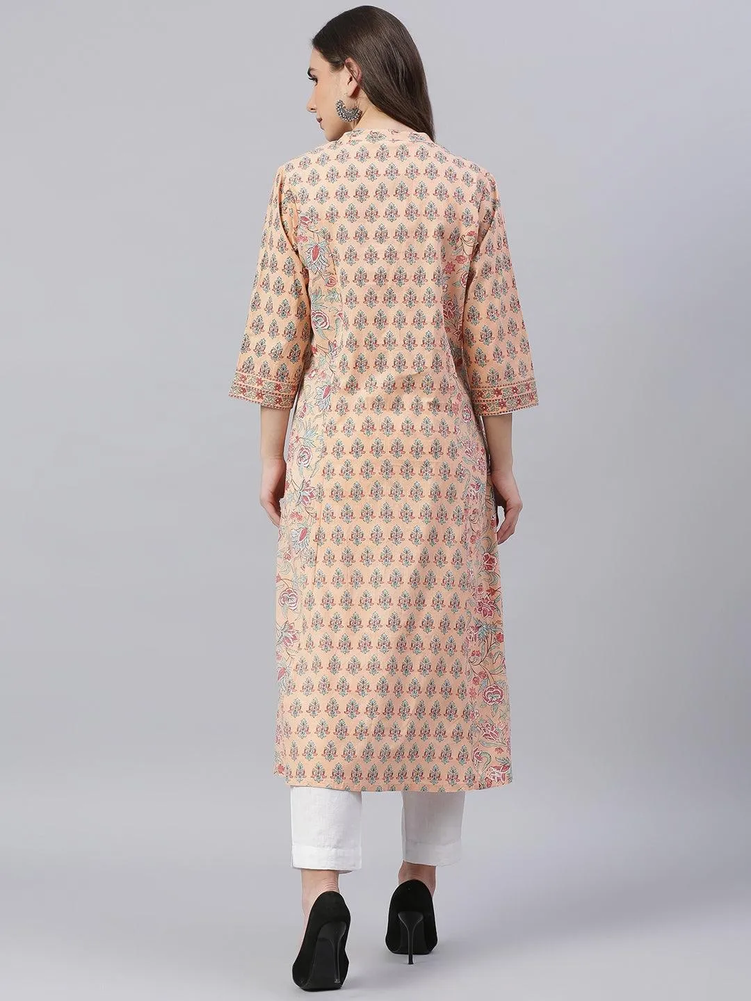 Divena Divena Peach Cotton A-line Kurta