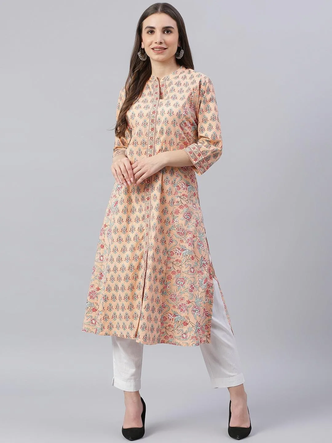 Divena Divena Peach Cotton A-line Kurta