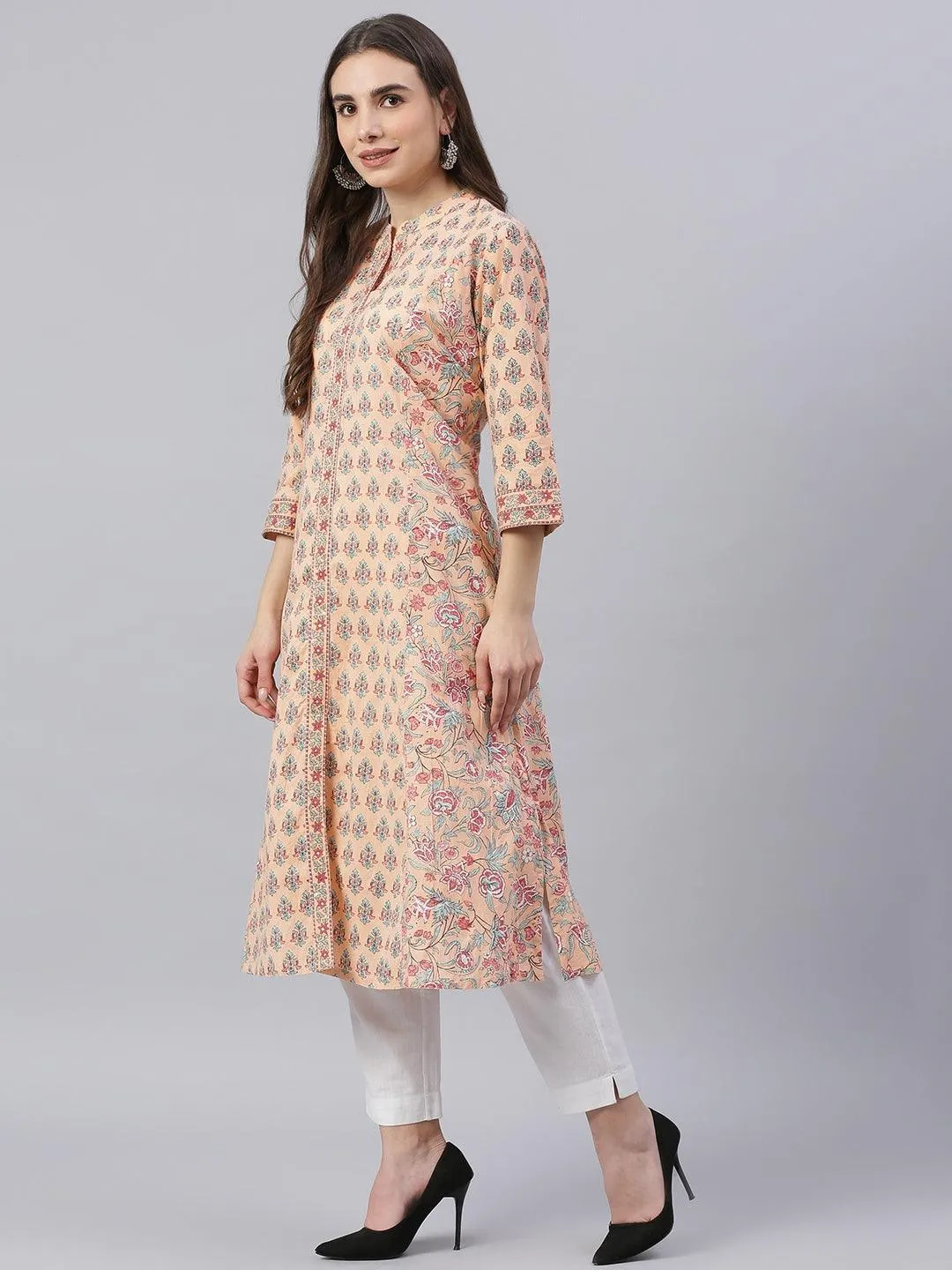 Divena Divena Peach Cotton A-line Kurta