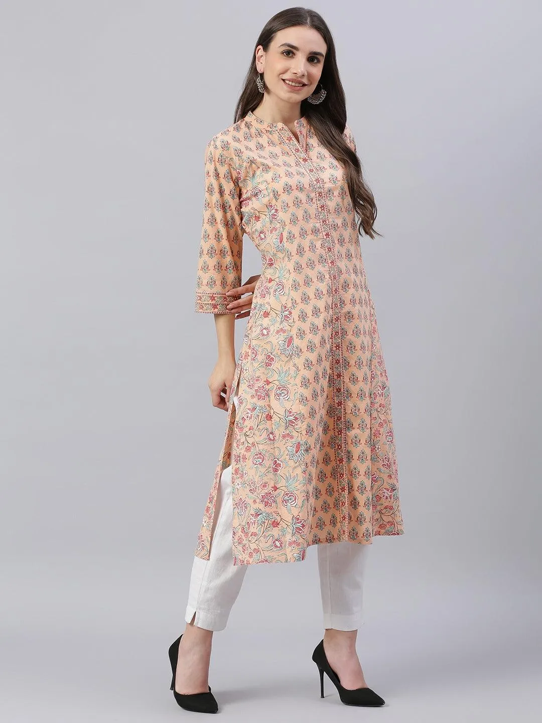 Divena Divena Peach Cotton A-line Kurta