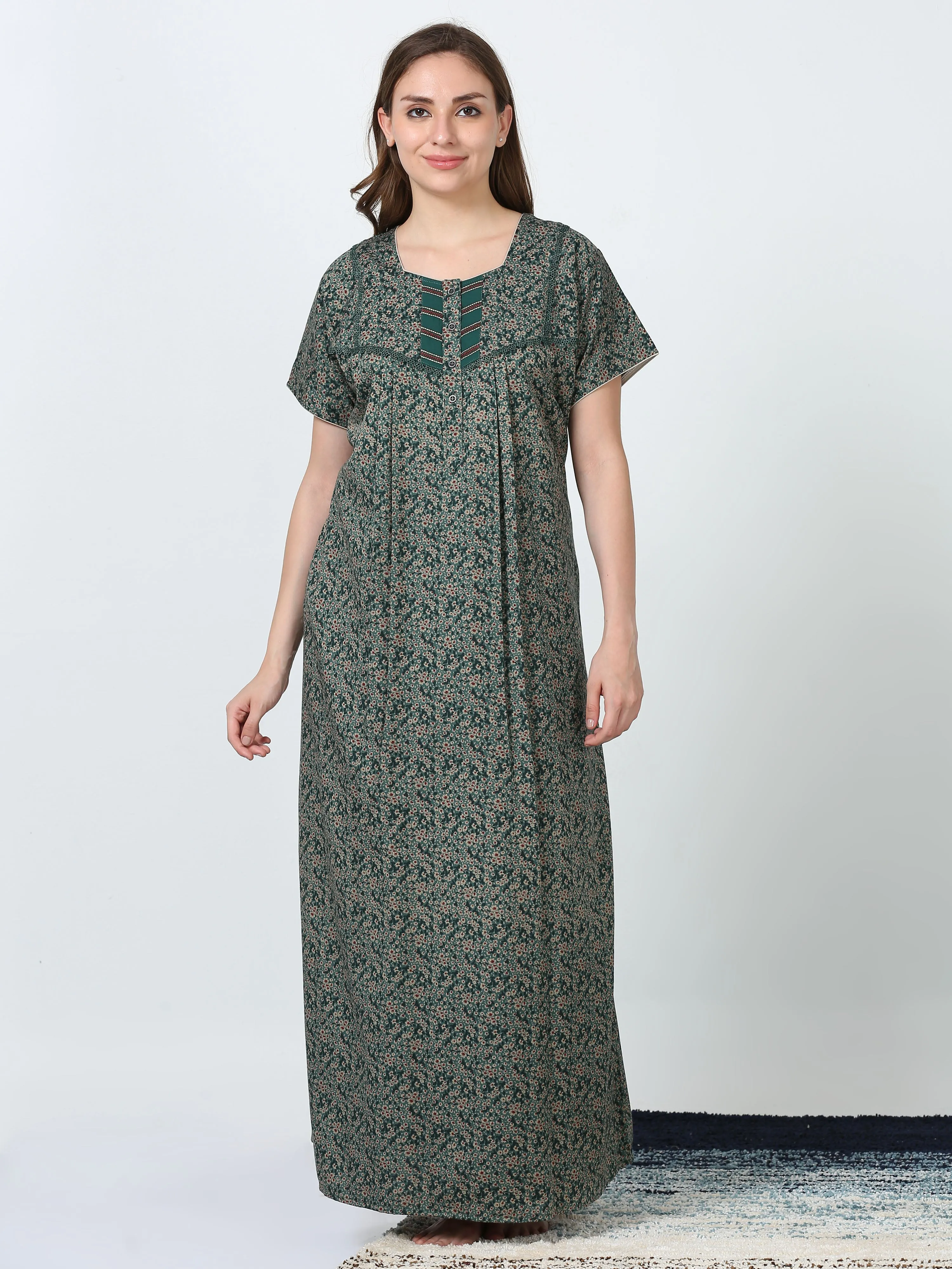 Exclusive Micro Poly Viscose Green Designer Long Gown