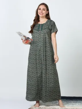 Exclusive Micro Poly Viscose Green Designer Long Gown