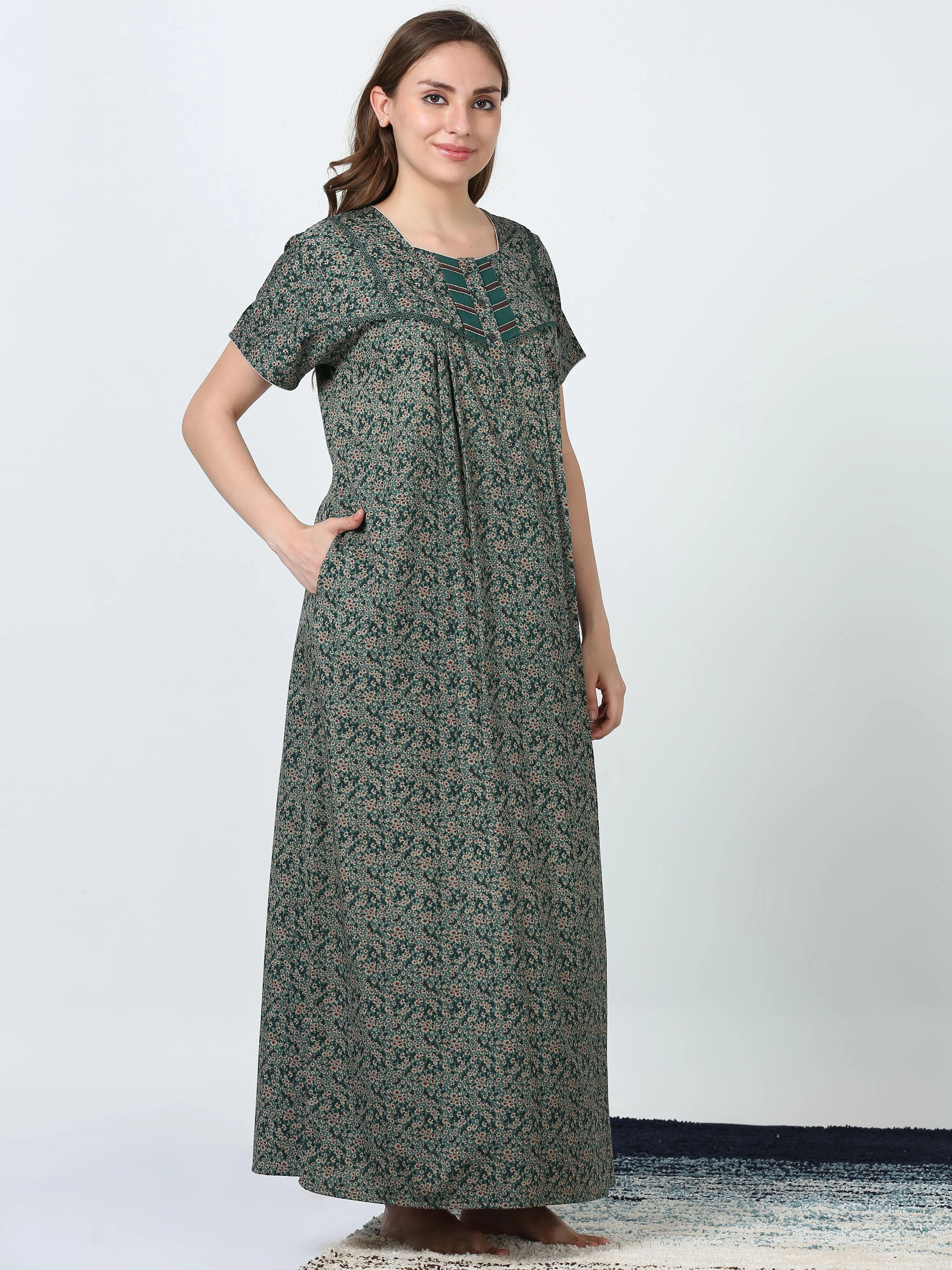 Exclusive Micro Poly Viscose Green Designer Long Gown