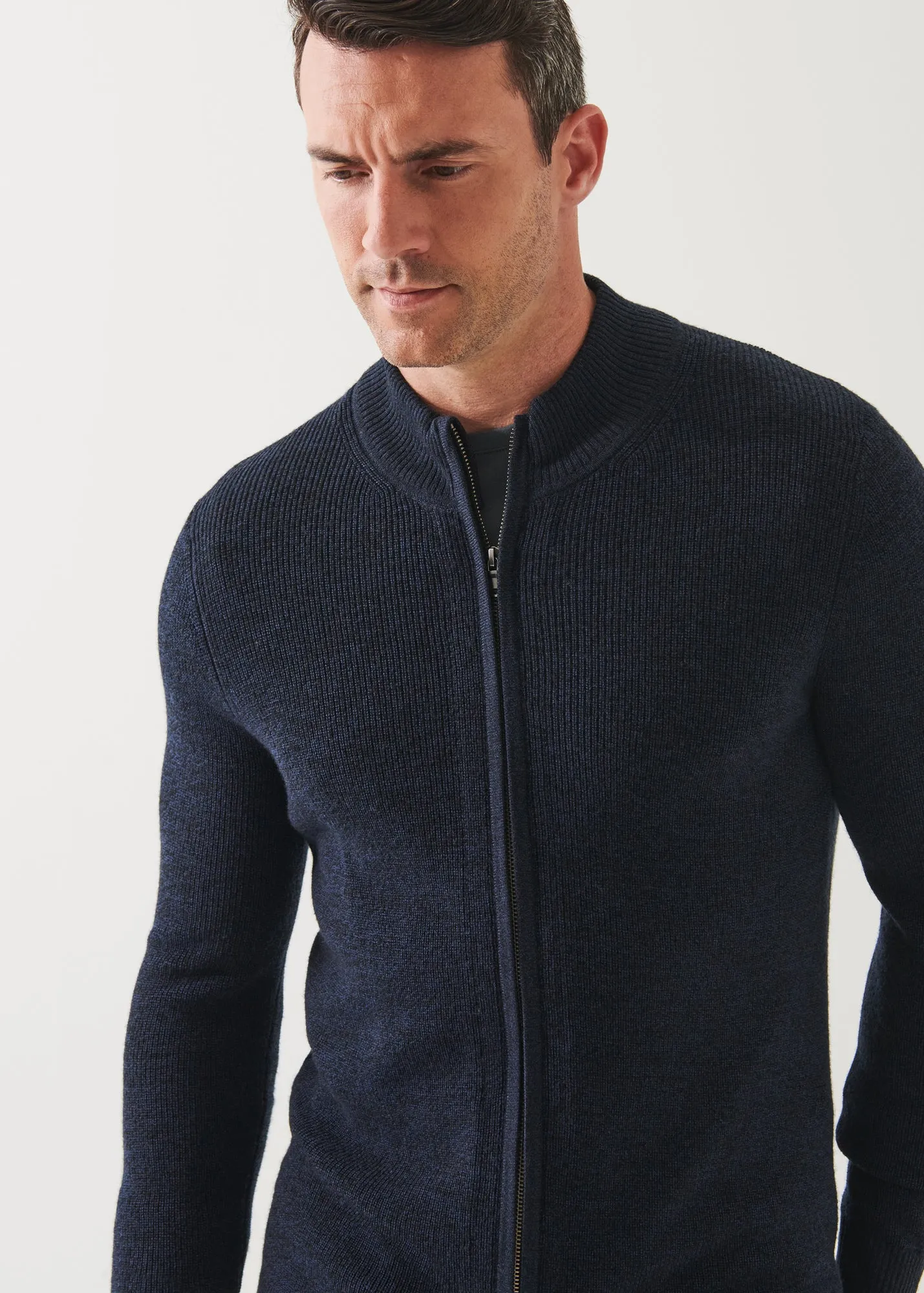 EXTRA-FINE MERINO RIBBED FULL ZIP CARDIGAN