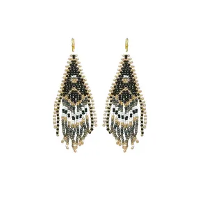 Fringe Black Seed Bead Earrings