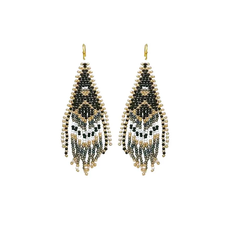 Fringe Black Seed Bead Earrings