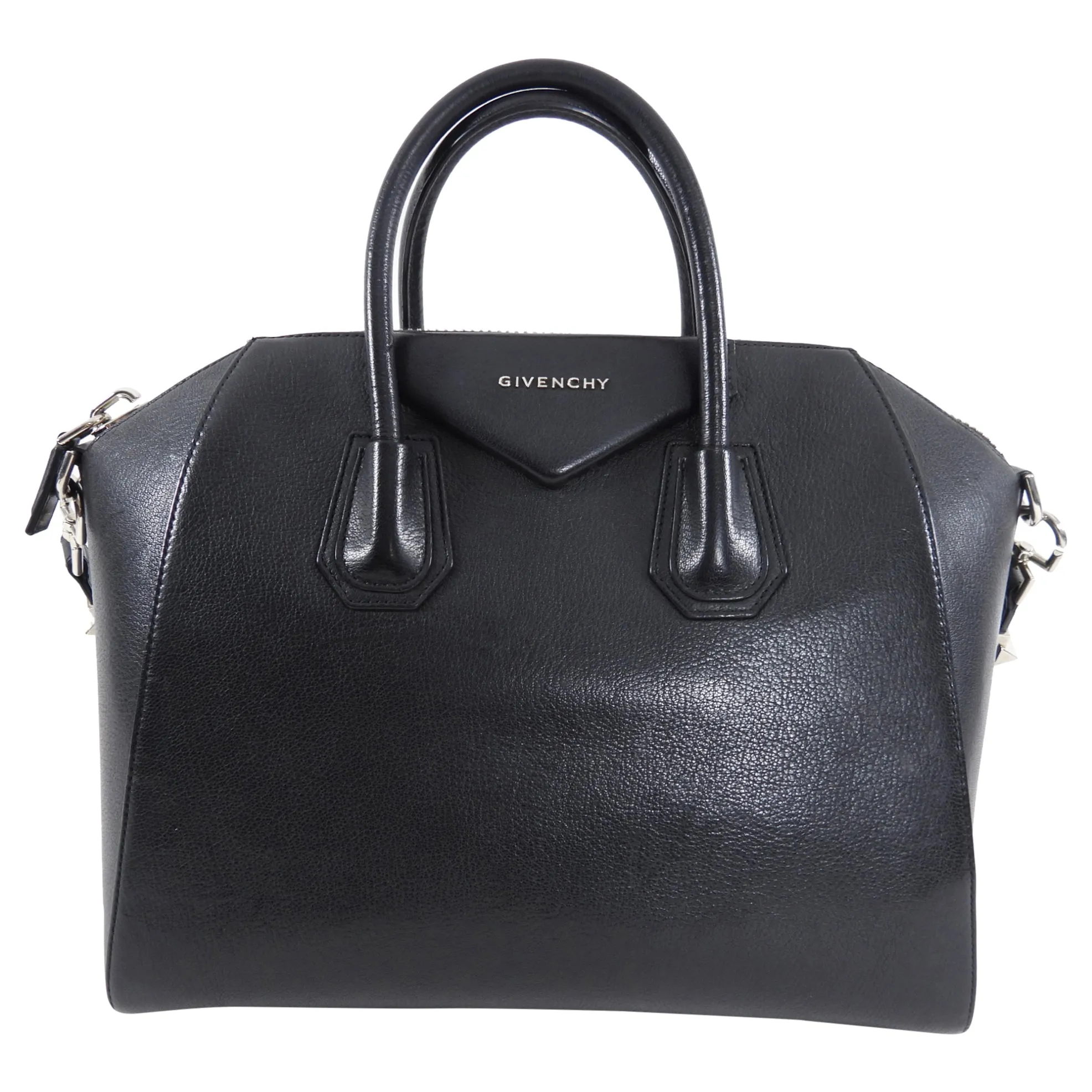 Givenchy Antigona Medium Black Leather and Silvertone Hardware