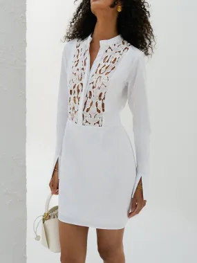 Isla Guipiure Lace & Cotton Shirt Dress | White