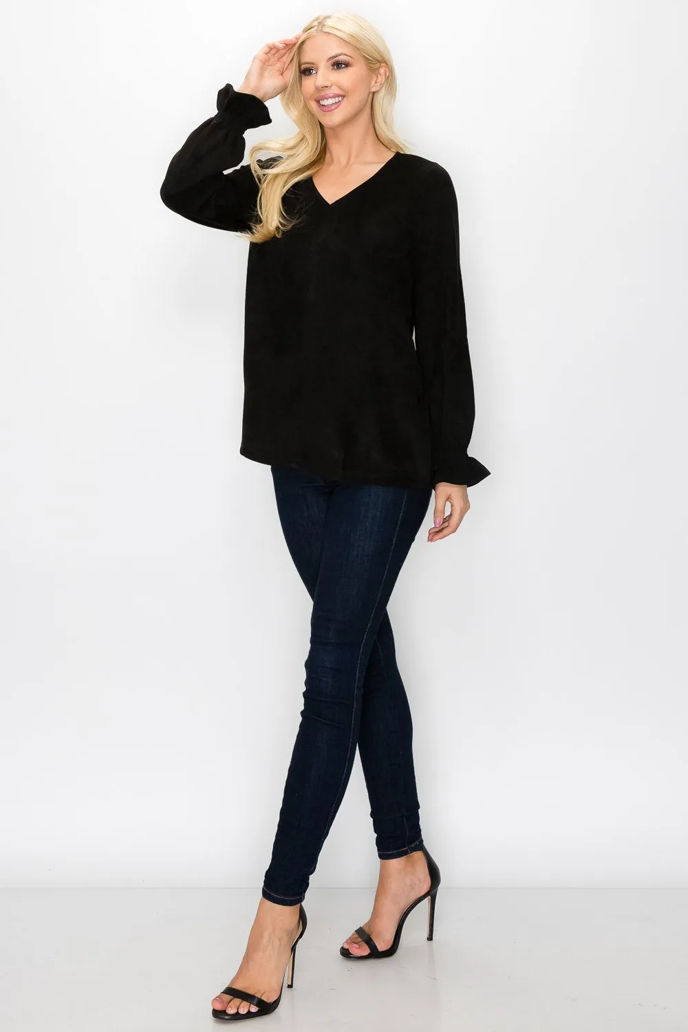 JOH ABIGAIL STRETCH SUEDE TOP - BLACK - ABIGAILBLK