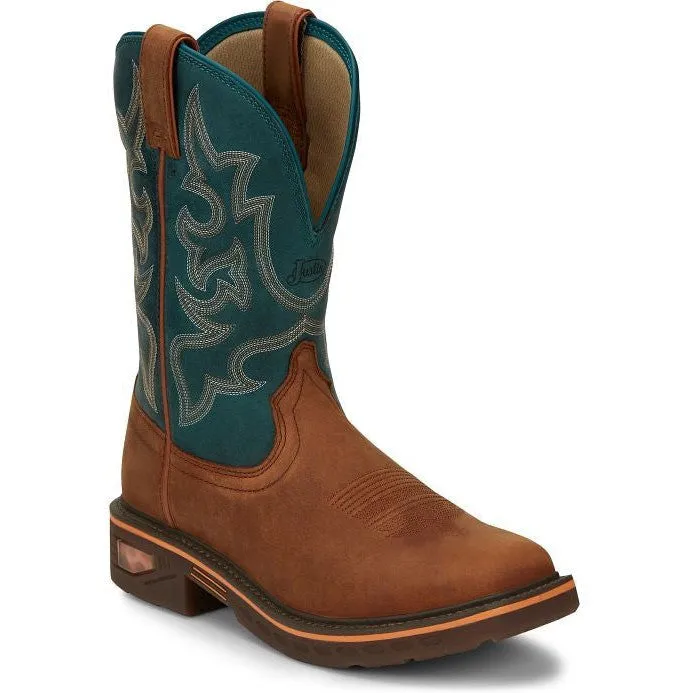 Justin Men's Resistor 11 Square Toe Western Work Boot -Blue- CR4009