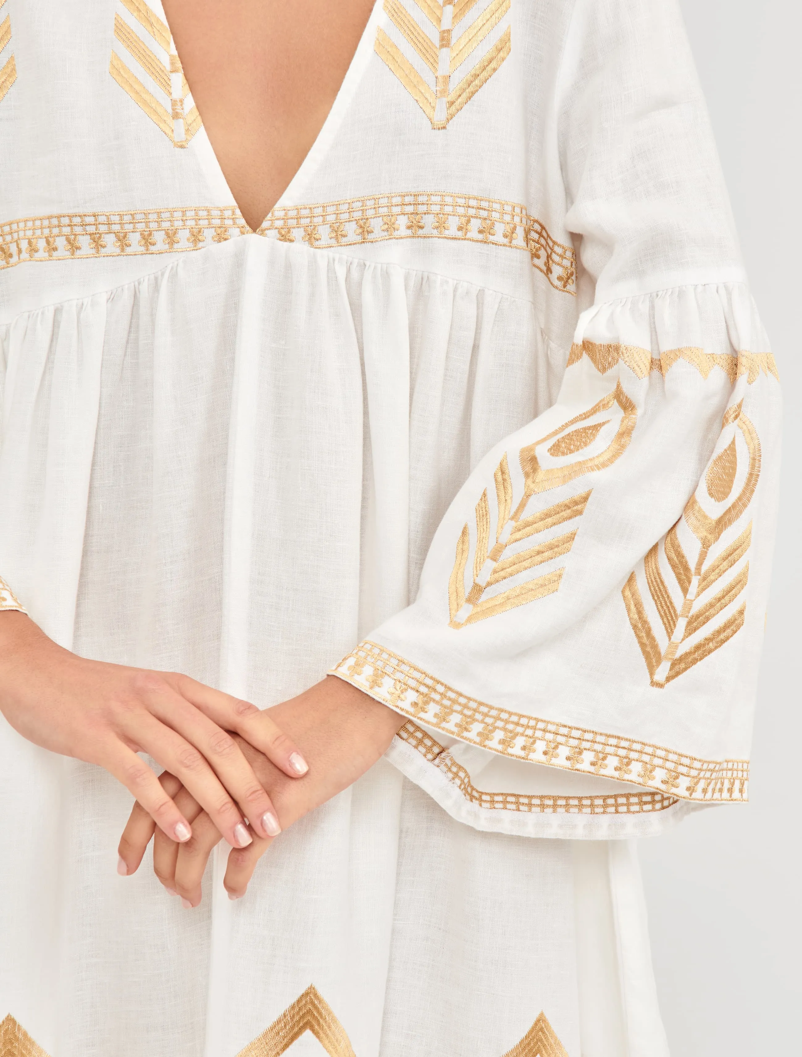 Kori Midi Linen Dress | White & Gold