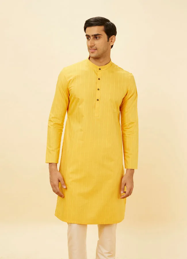 Manyawar Tuscan Yellow Self Striped Kurta