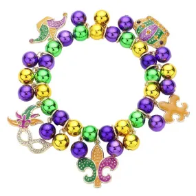 Mardi Gras Enamel Fleur De Lis Mask Crown Stretch Bracelet