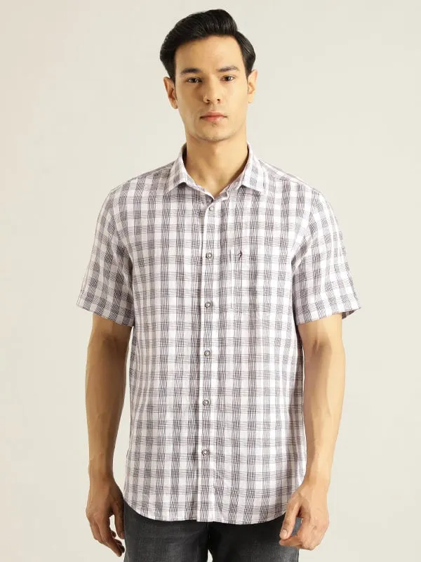 Men Checked Half Sleeve Linen Blend Shirt