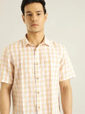 Men Checked Half Sleeve Linen Blend Shirt