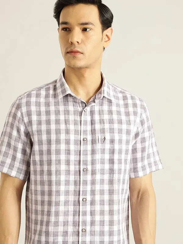 Men Checked Half Sleeve Linen Blend Shirt