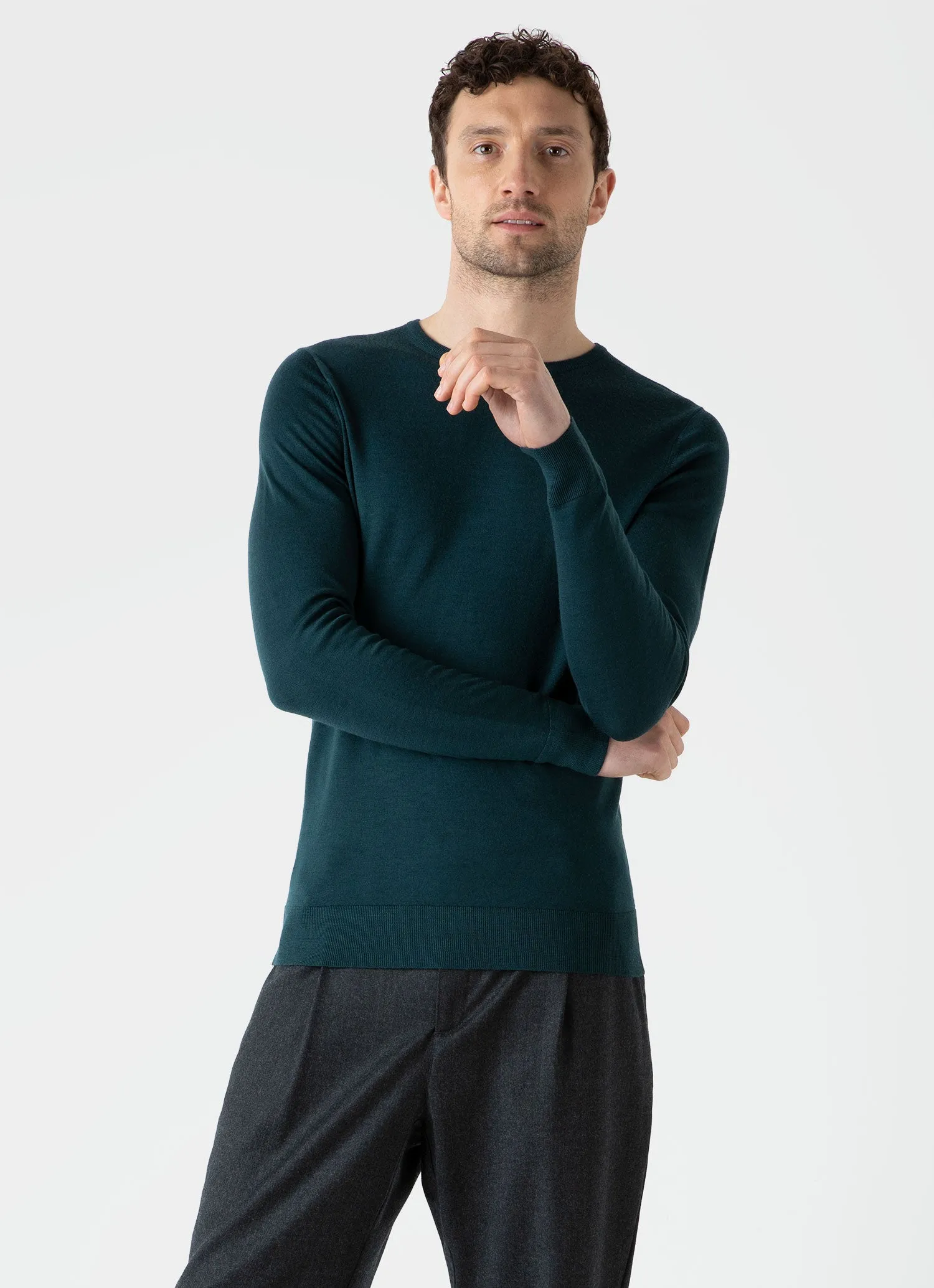 Men's Extra-Fine Merino Crew Neck in Peacock