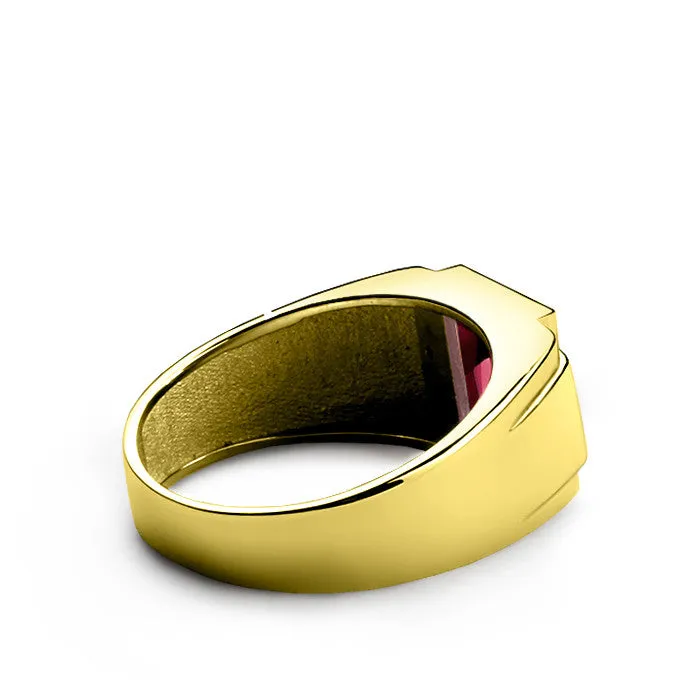 Men's Ring with Ruby Gemstone and Diamonds in 14k Yellow Gold