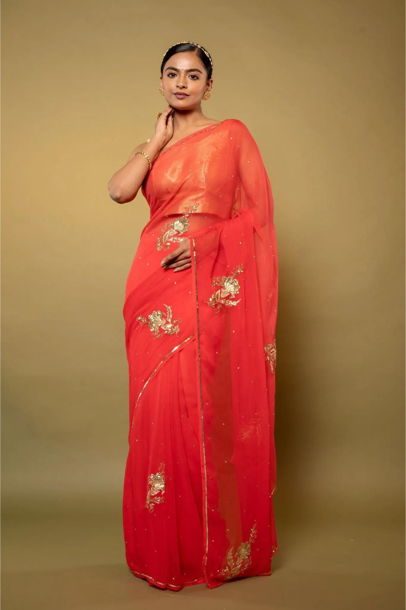 Orange Chiffon Saree