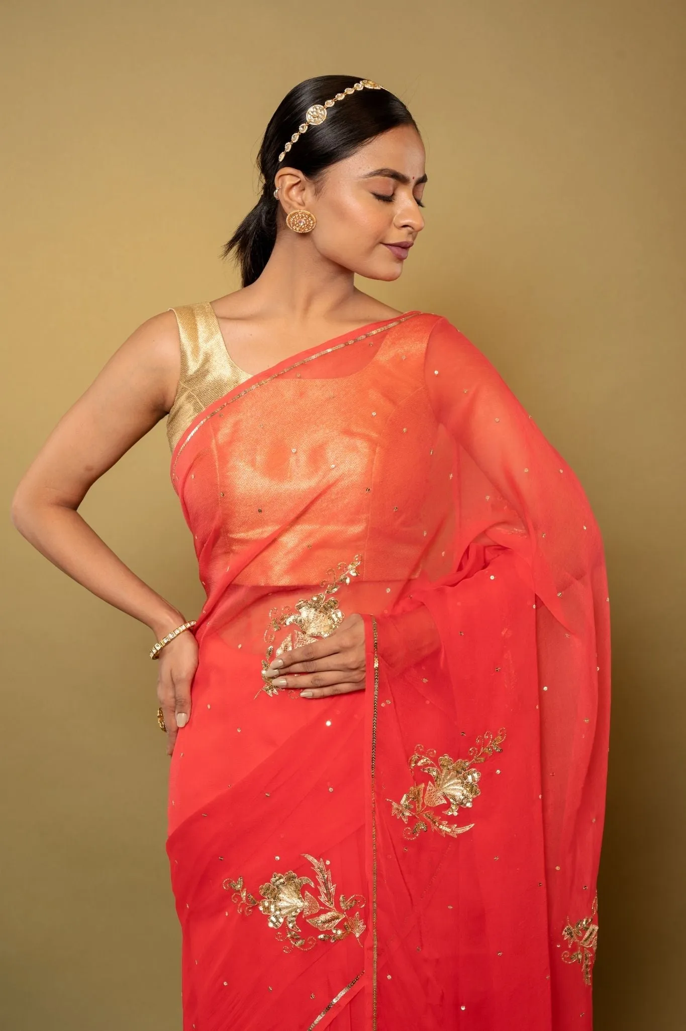 Orange Chiffon Saree