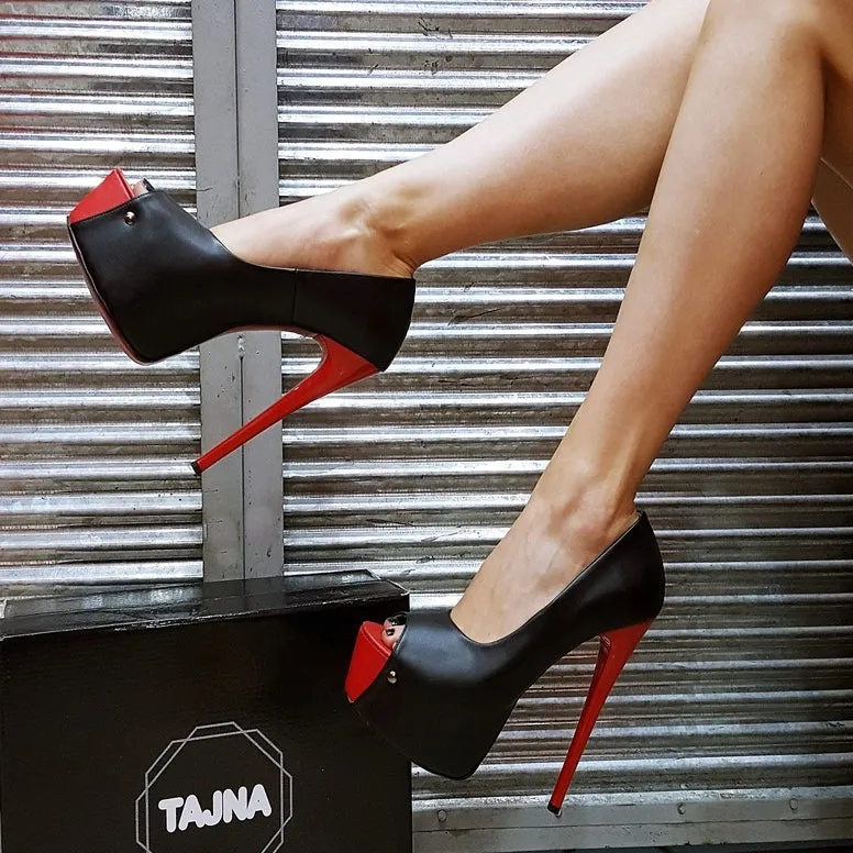 Peep Toe Black Red Detail Platform Shoes