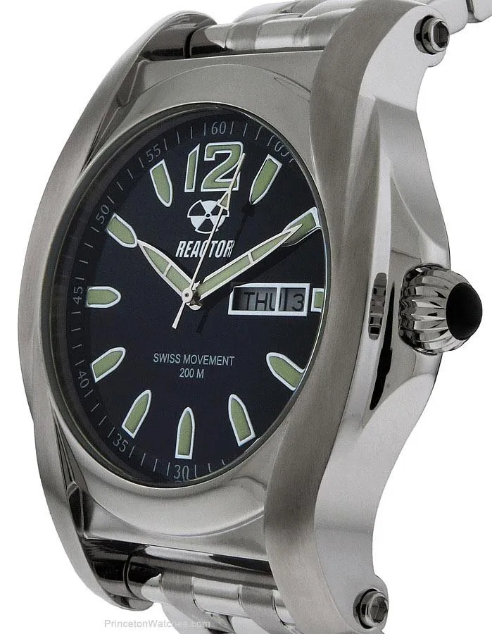 Reactor Mens Curie Watch - Stainless - Bracelet - Black Dial - Day/Date - 200m