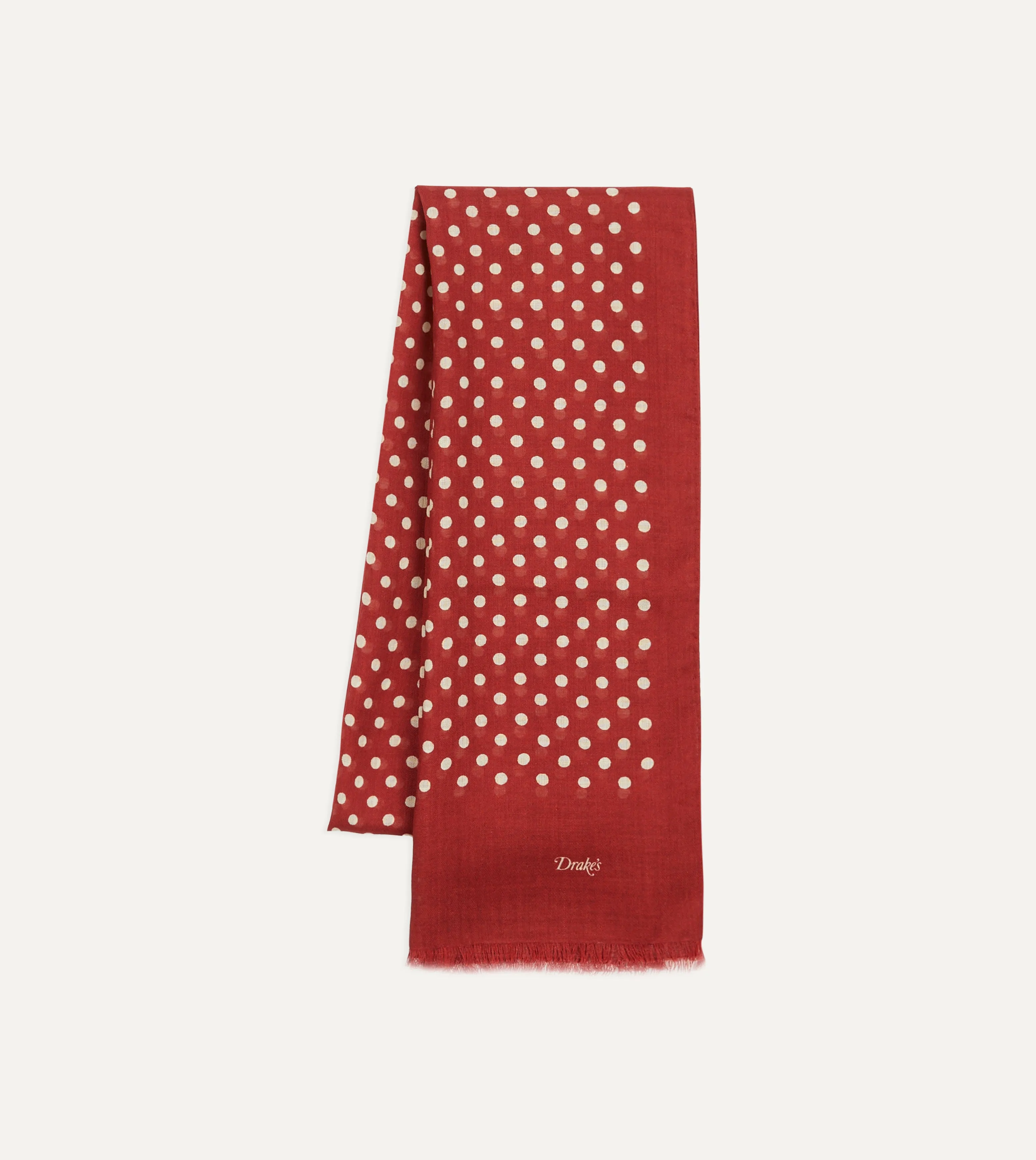 Red Hand-Drawn Polka Dot Wool Scarf