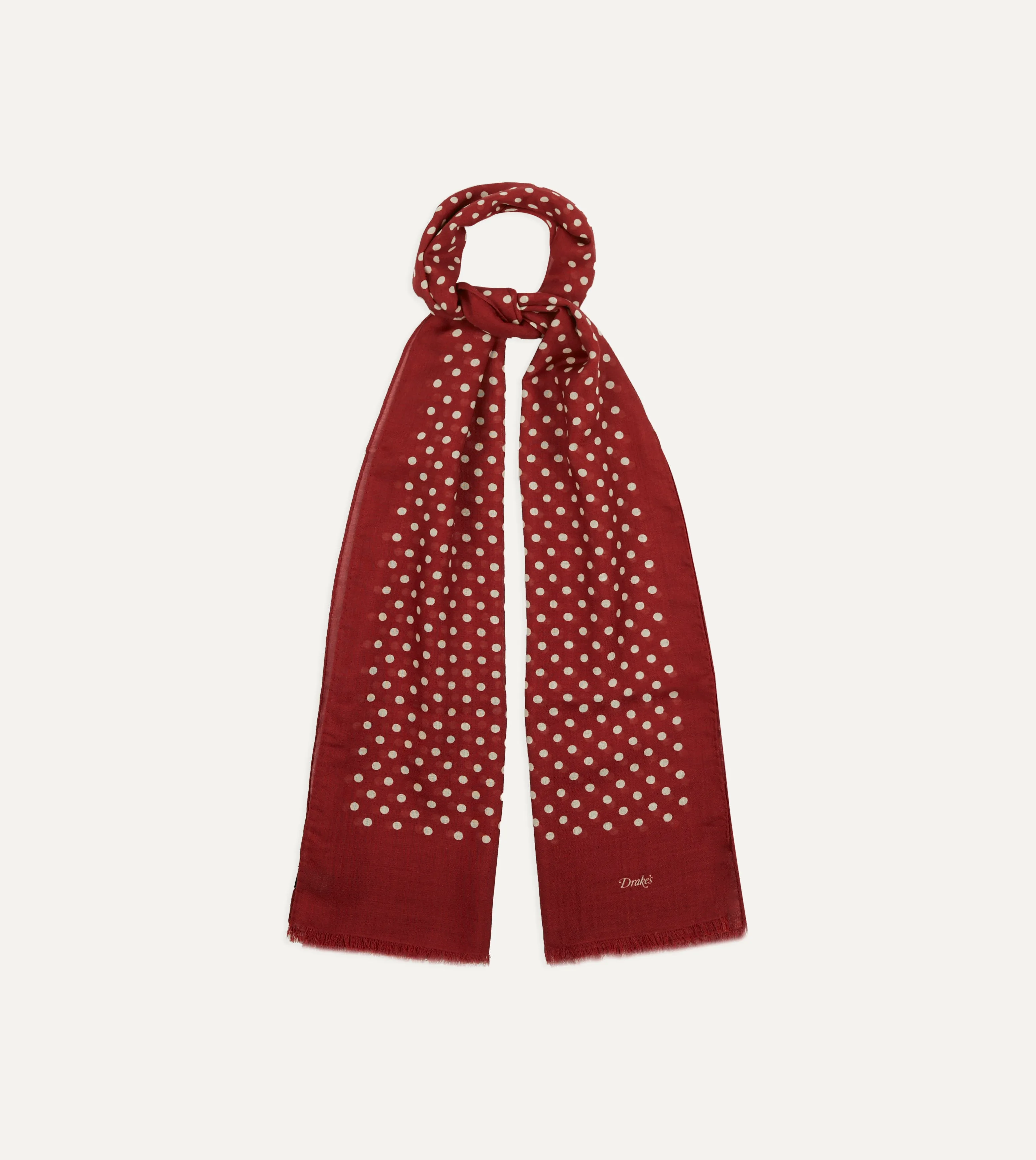 Red Hand-Drawn Polka Dot Wool Scarf